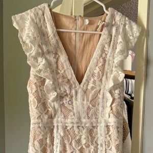 Lulu's Pink and Tan V-Neck Sundress with Flutter Sleeves